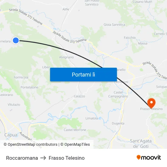 Roccaromana to Frasso Telesino map