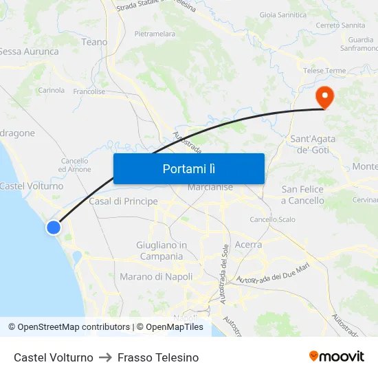Castel Volturno to Frasso Telesino map