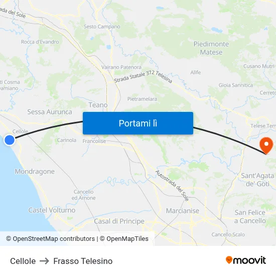 Cellole to Frasso Telesino map