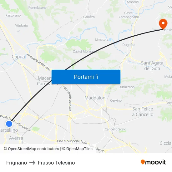 Frignano to Frasso Telesino map