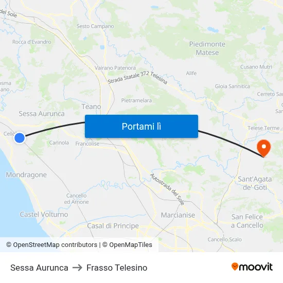 Sessa Aurunca to Frasso Telesino map