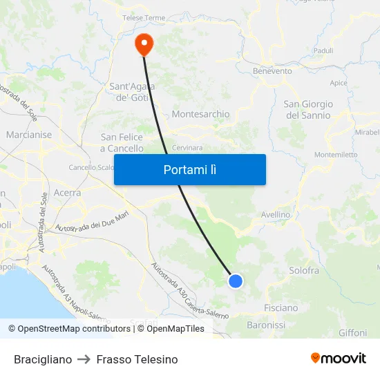 Bracigliano to Frasso Telesino map