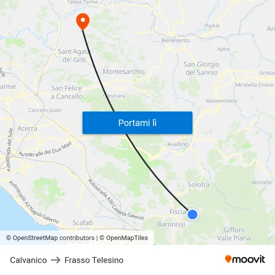 Calvanico to Frasso Telesino map