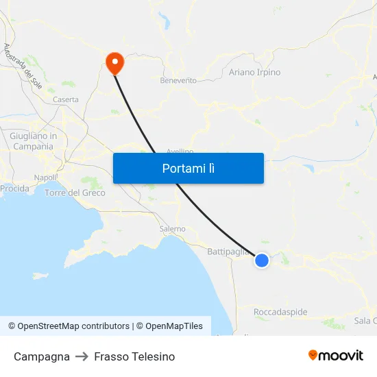 Campagna to Frasso Telesino map