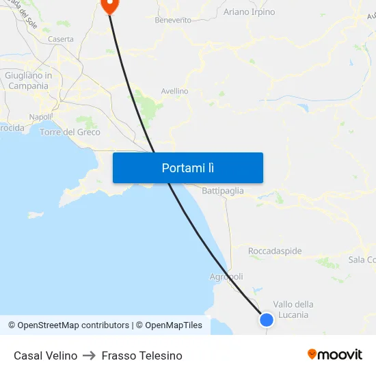 Casal Velino to Frasso Telesino map