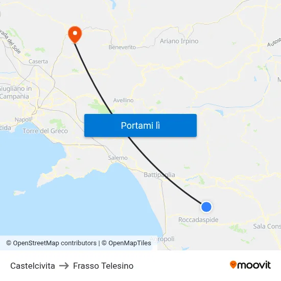 Castelcivita to Frasso Telesino map