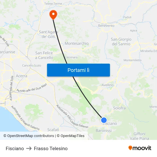 Fisciano to Frasso Telesino map