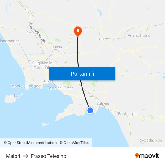 Maiori to Frasso Telesino map