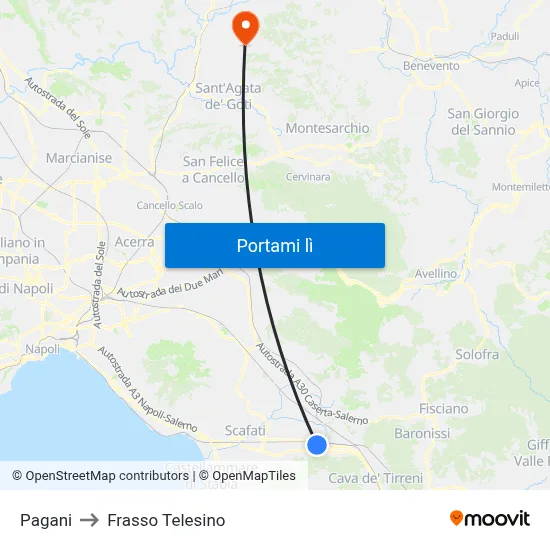 Pagani to Frasso Telesino map