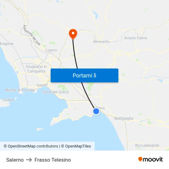 Salerno to Frasso Telesino map