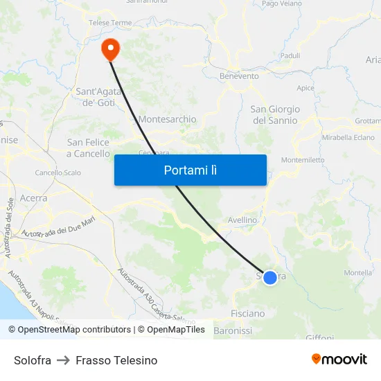 Solofra to Frasso Telesino map