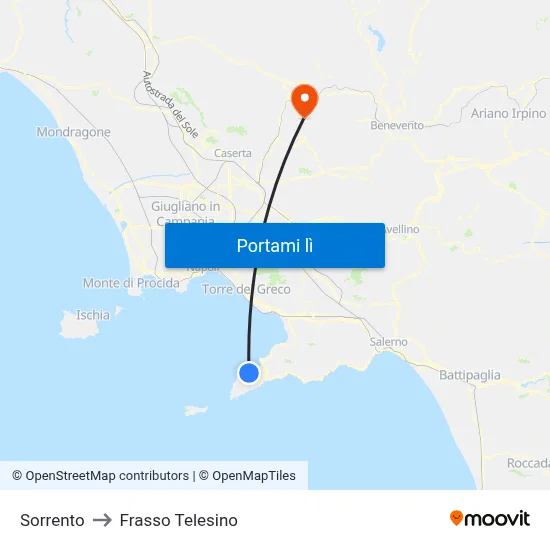 Sorrento to Frasso Telesino map
