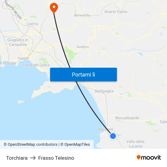 Torchiara to Frasso Telesino map