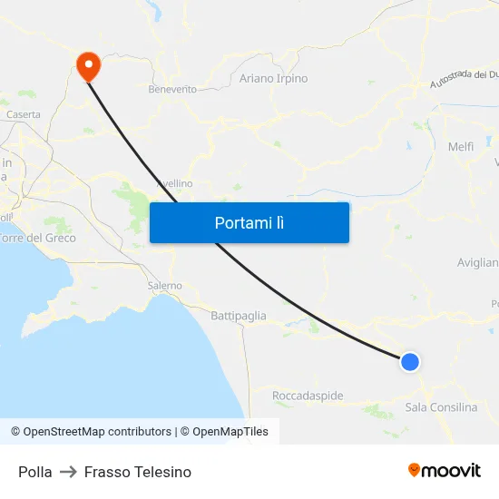 Polla to Frasso Telesino map