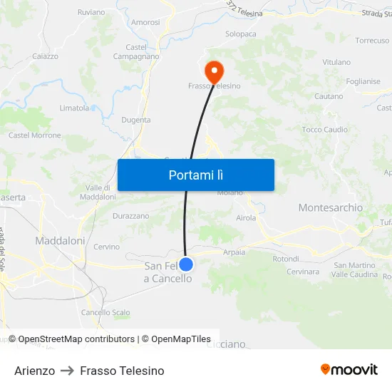 Arienzo to Frasso Telesino map