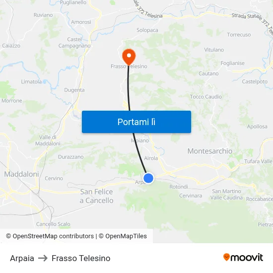 Arpaia to Frasso Telesino map