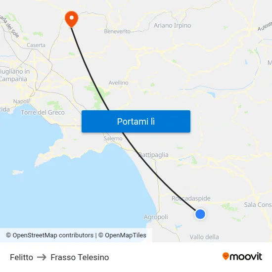 Felitto to Frasso Telesino map