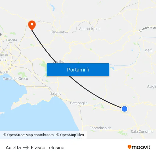Auletta to Frasso Telesino map