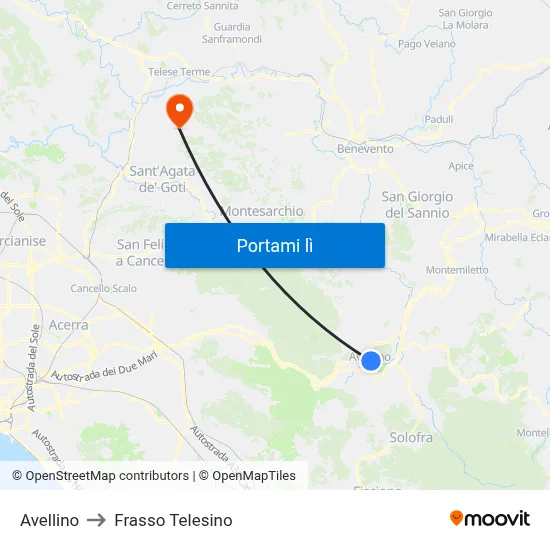 Avellino to Frasso Telesino map