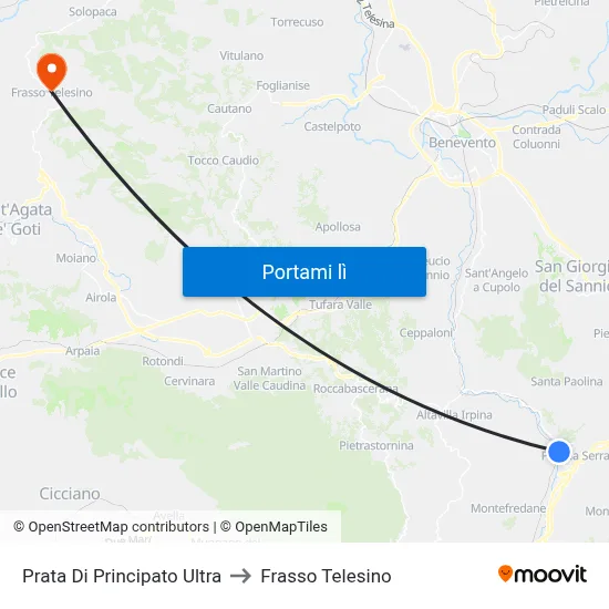Prata Di Principato Ultra to Frasso Telesino map