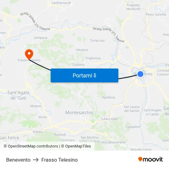 Benevento to Frasso Telesino map