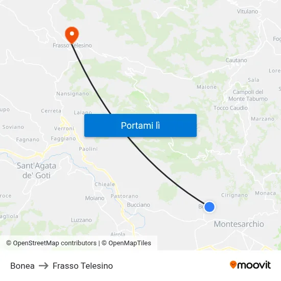 Bonea to Frasso Telesino map