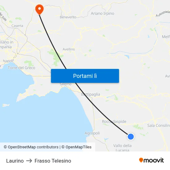 Laurino to Frasso Telesino map