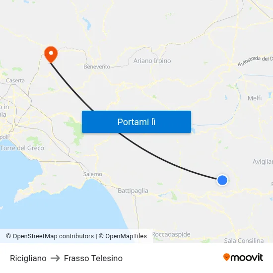 Ricigliano to Frasso Telesino map