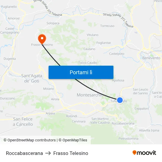 Roccabascerana to Frasso Telesino map