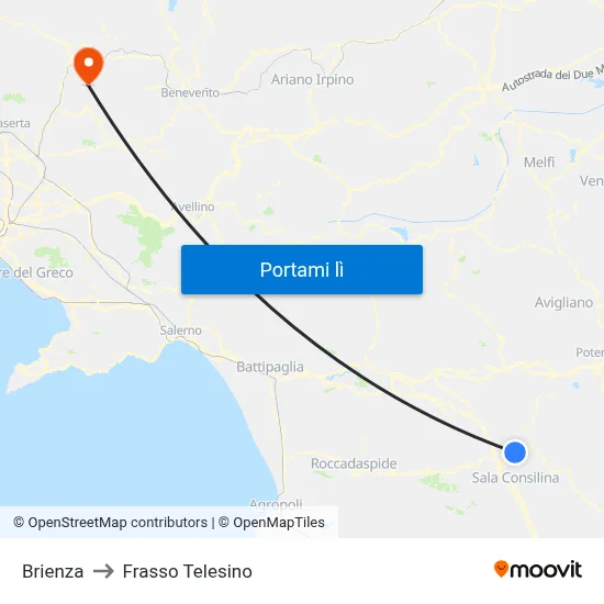 Brienza to Frasso Telesino map
