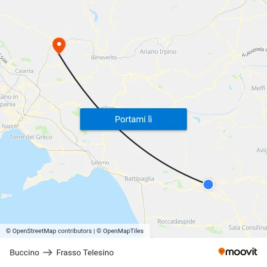 Buccino to Frasso Telesino map