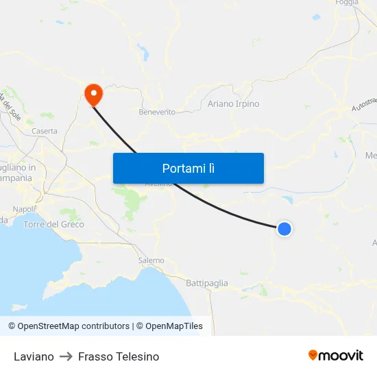 Laviano to Frasso Telesino map