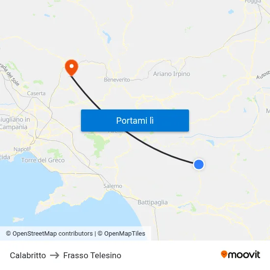 Calabritto to Frasso Telesino map