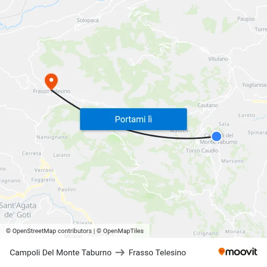 Campoli Del Monte Taburno to Frasso Telesino map