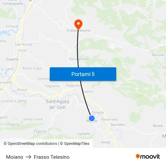 Moiano to Frasso Telesino map