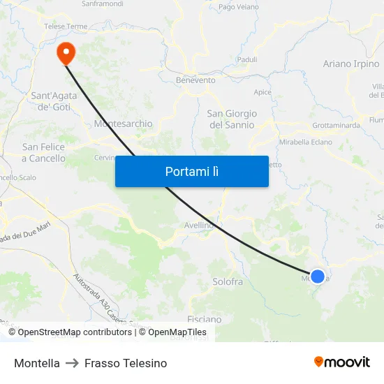 Montella to Frasso Telesino map