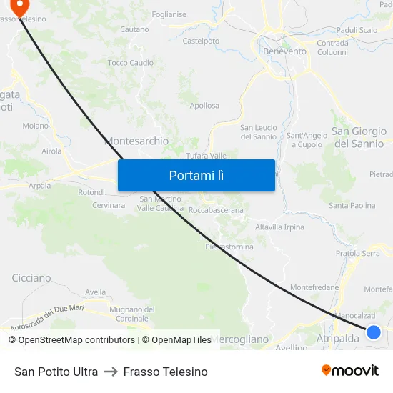 San Potito Ultra to Frasso Telesino map