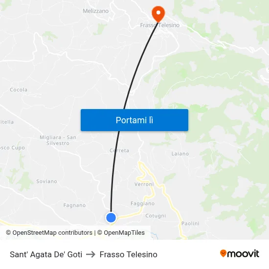 Sant' Agata De' Goti to Frasso Telesino map