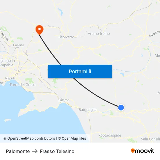 Palomonte to Frasso Telesino map