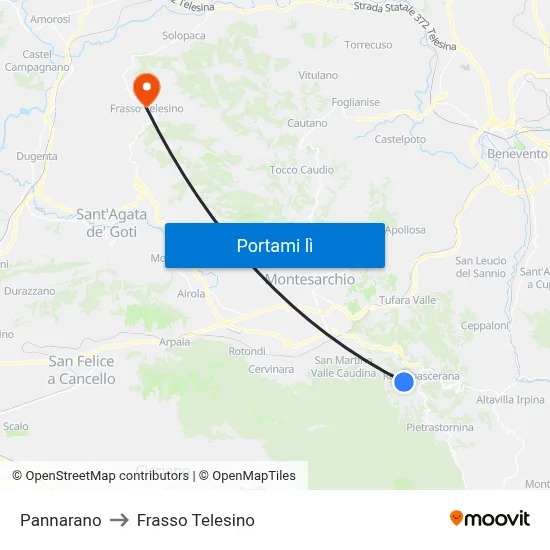 Pannarano to Frasso Telesino map