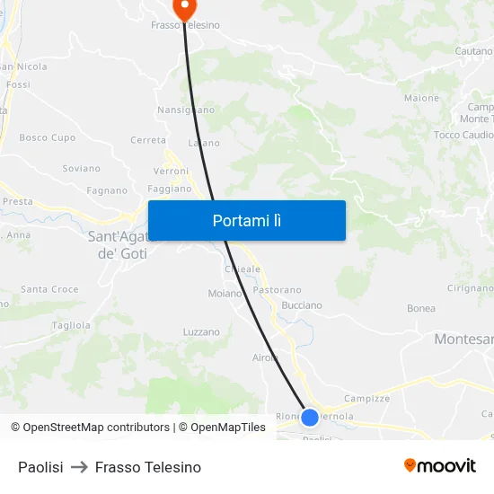 Paolisi to Frasso Telesino map