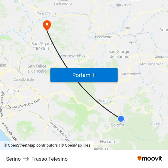 Serino to Frasso Telesino map