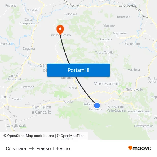 Cervinara to Frasso Telesino map