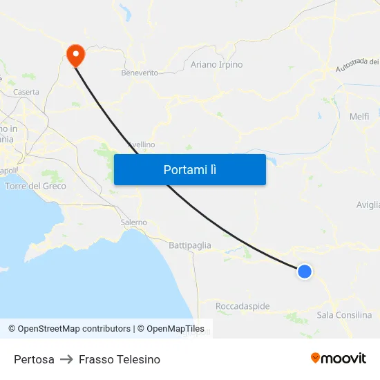 Pertosa to Frasso Telesino map