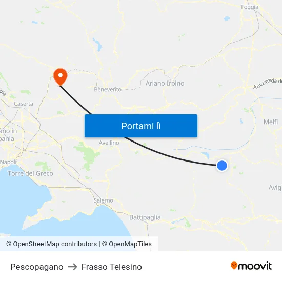 Pescopagano to Frasso Telesino map