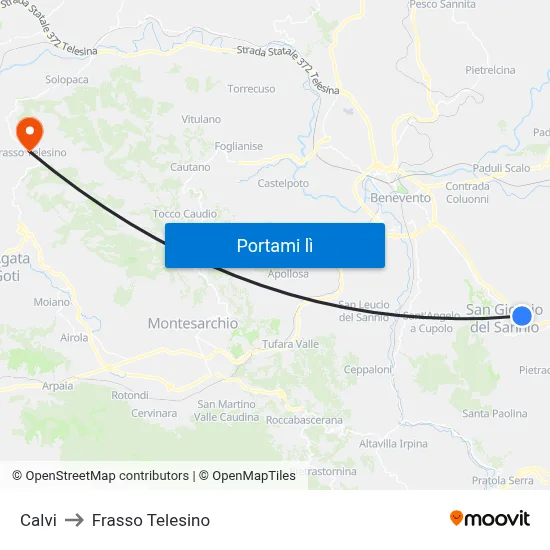 Calvi to Frasso Telesino map