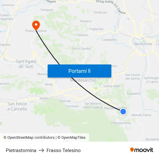 Pietrastornina to Frasso Telesino map