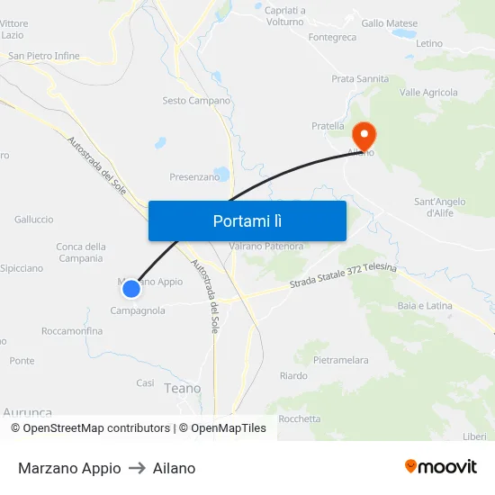 Marzano Appio to Ailano map