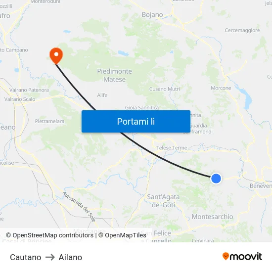 Cautano to Ailano map