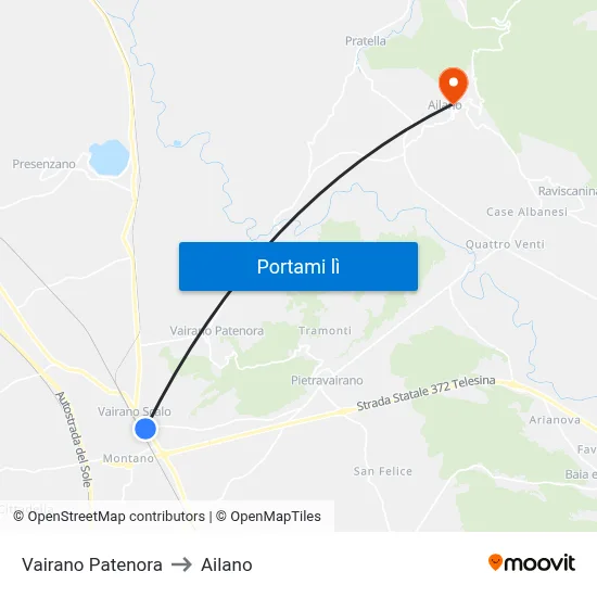 Vairano Patenora to Ailano map